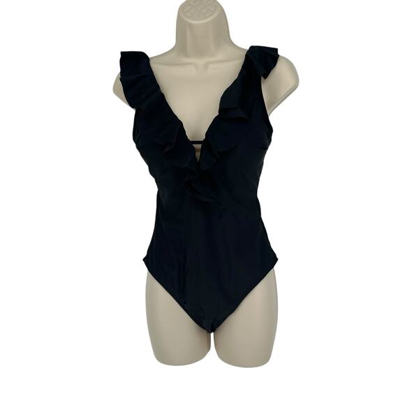 Cupshe Other - NEW Cupshe Black Plunge Ruffled One-Piece Swimsuit Sz Medium